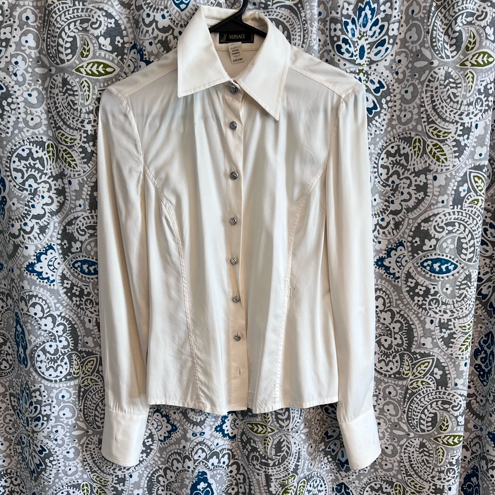 Vintage Versace Cream Button-Up Women's Top